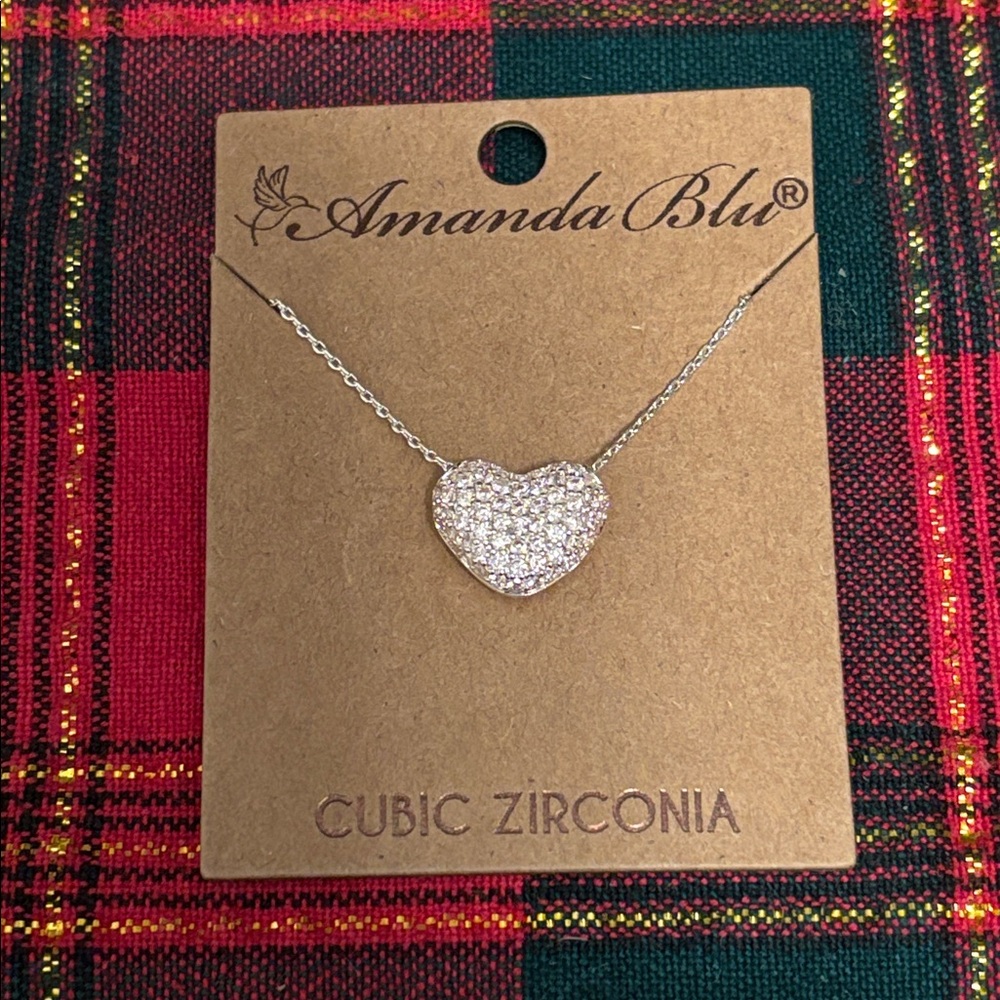 NEW Amanda Blu Silver Pink Heart Cubic Zirconia Necklace